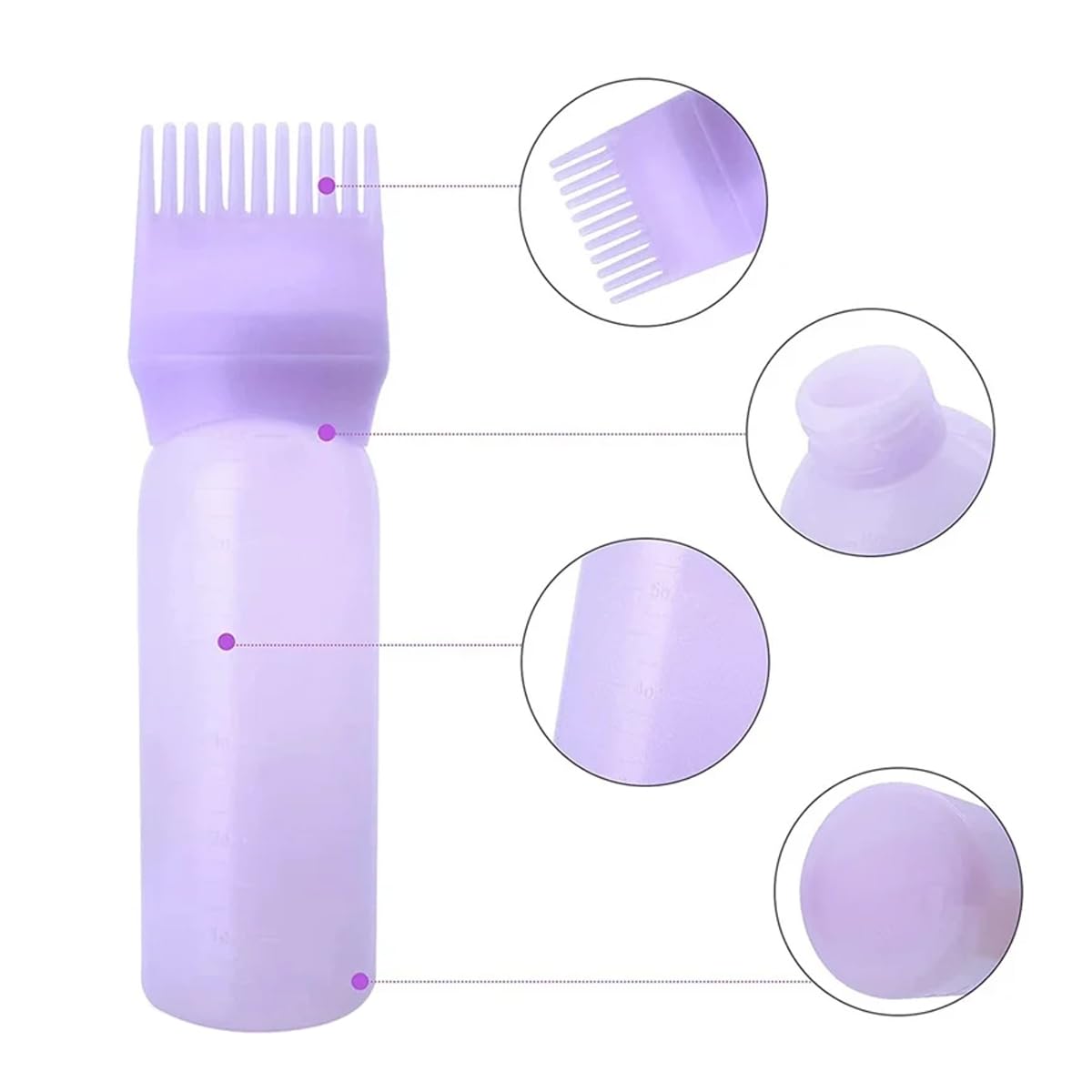 Side view of the six ounce plastic squeeze bottle with clear graduated scale markings