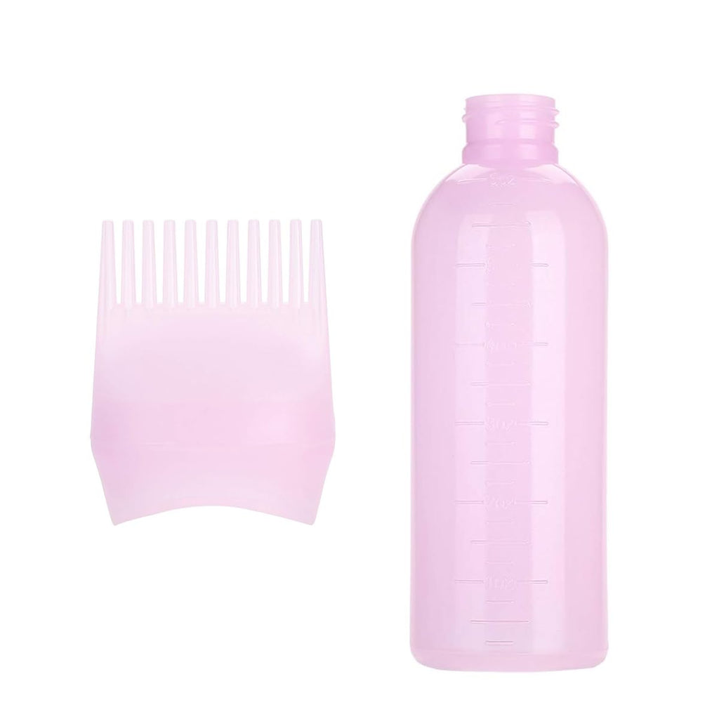 Four pack of hair coloring applicator bottles in pink white black and purple