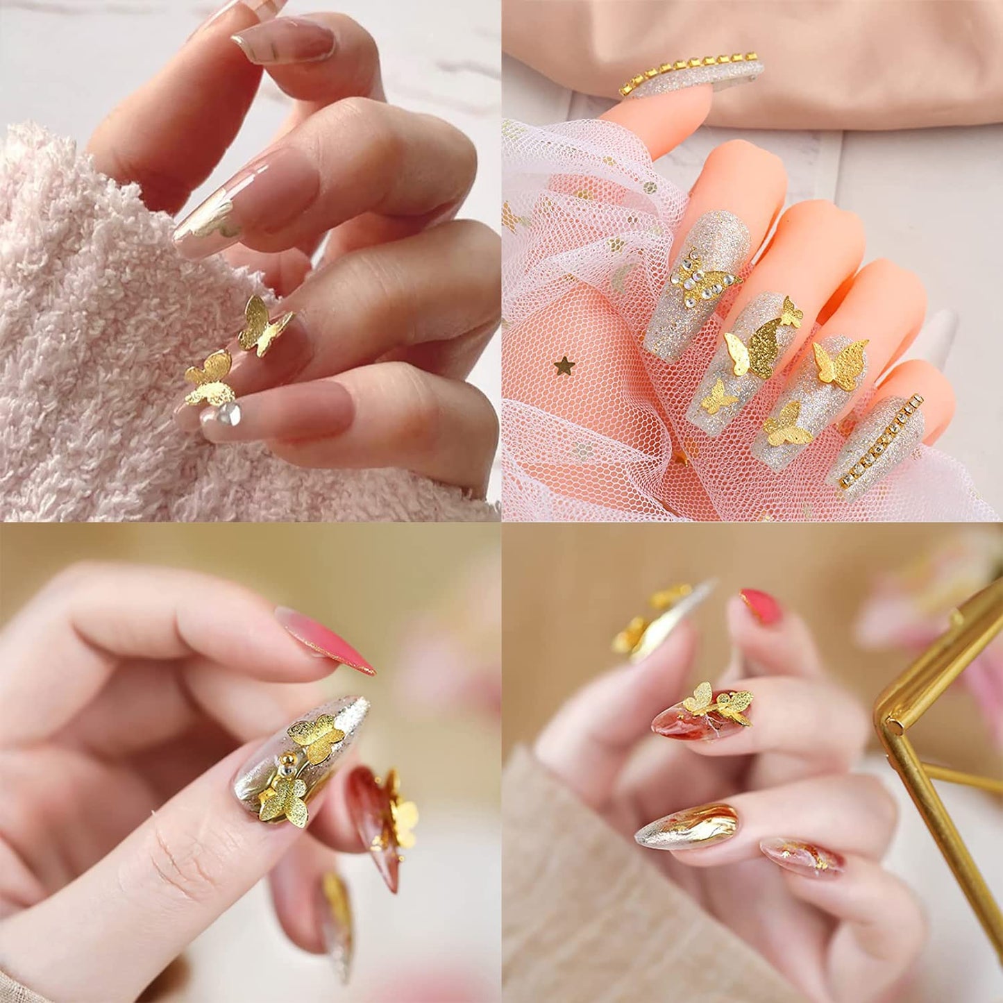 DSHIJIE metallic glitter manicure decorations organized inside a portable salon storage compartment.