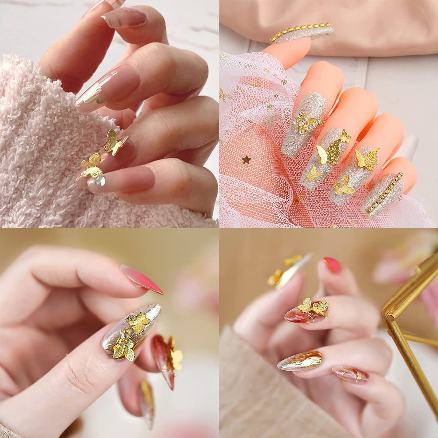 DSHIJIE metallic glitter manicure decorations organized inside a portable salon storage compartment.