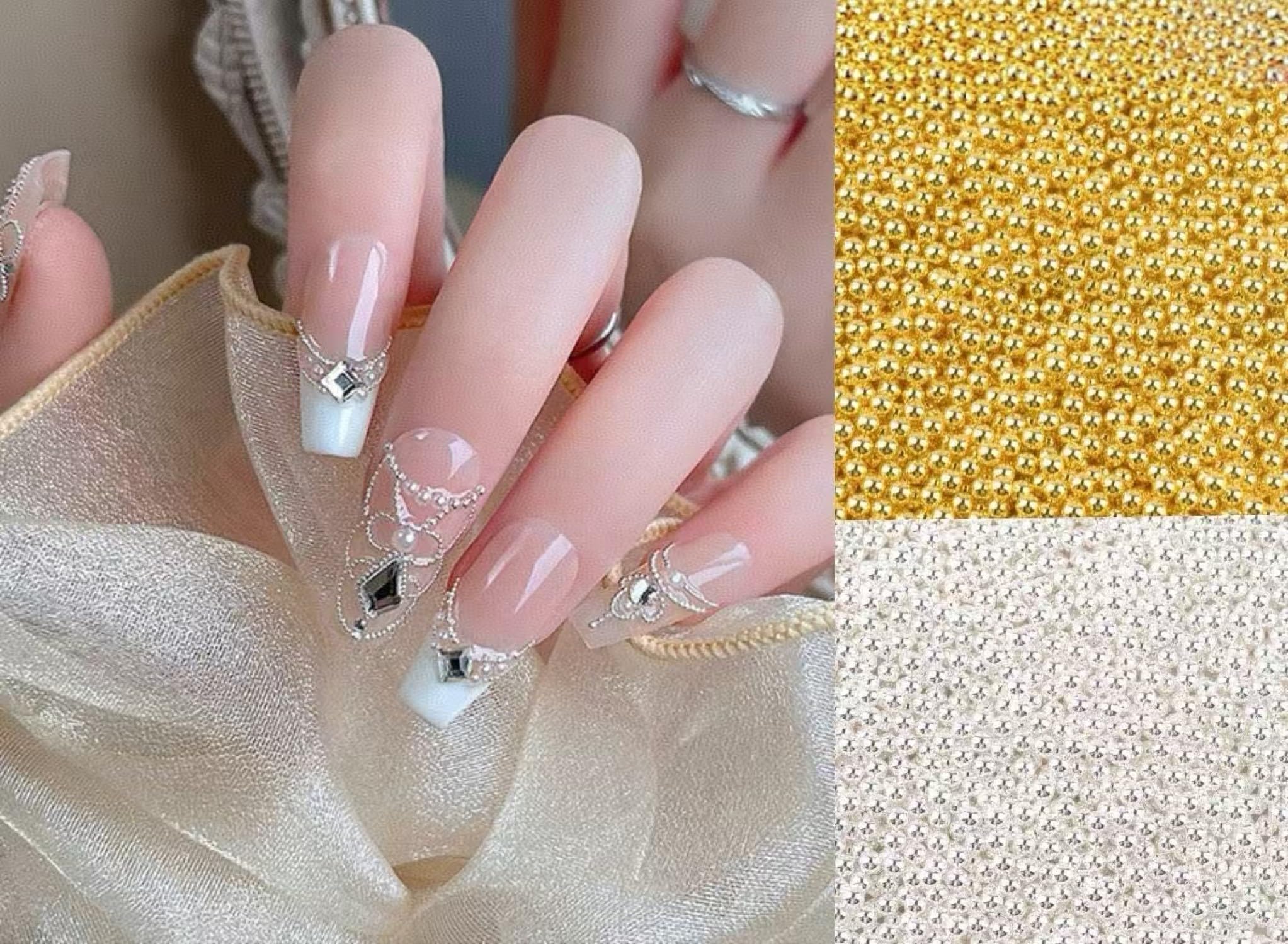 Close up of gold and silver metallic steel balls for nail art