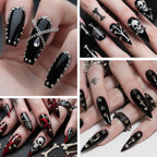 Amztown oxidized black punk nail rivets applied on manicure