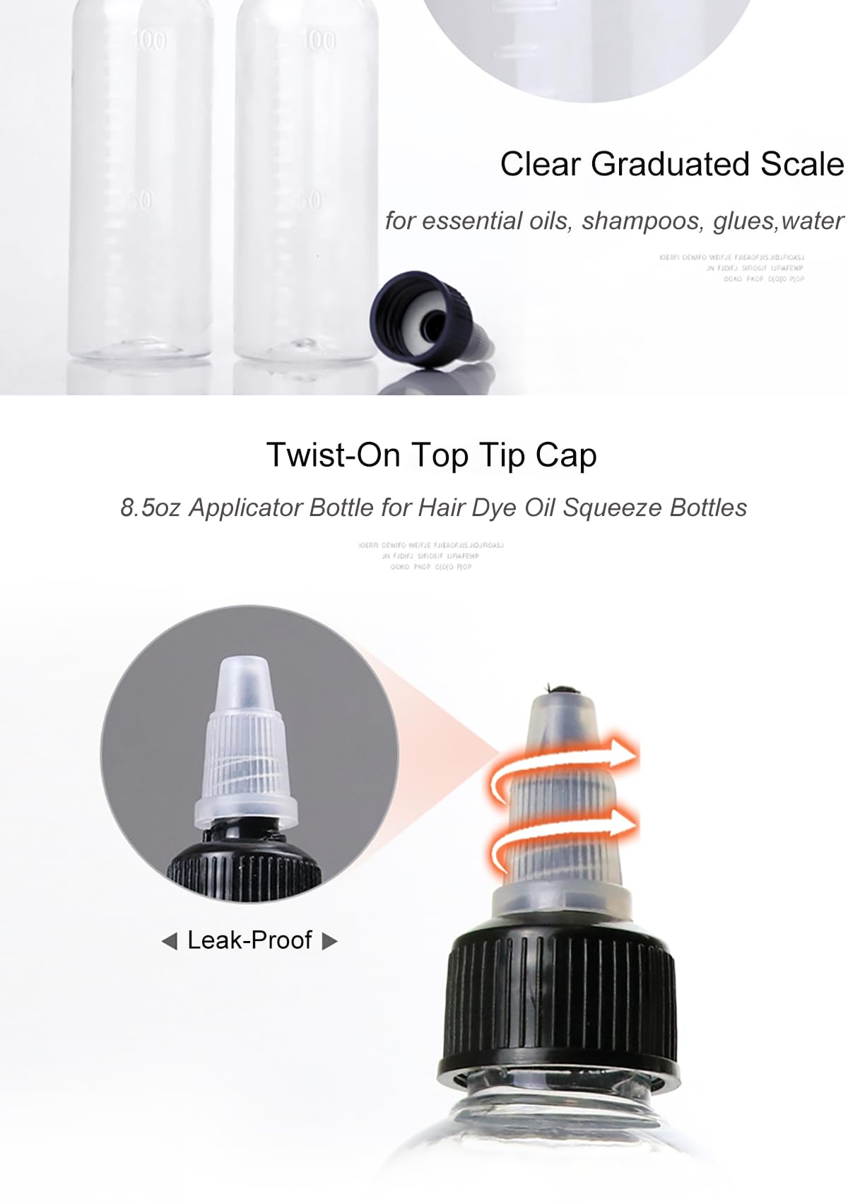 Chexho Hair Oil Applicator Bottle with comb teeth caps separated to display the anti-leak design.