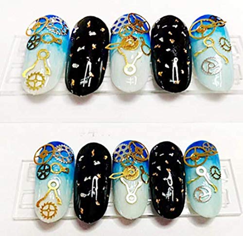DNHCLL metallic manicure embellishments being applied with tweezers onto a prepared gel nail extension tip