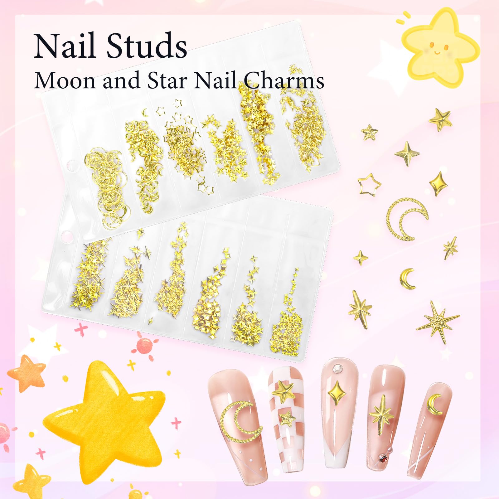 Trendy Y2K style gold metal nail embellishments for professional salon manicure DIY