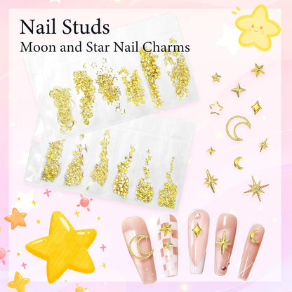 Trendy Y2K style gold metal nail embellishments for professional salon manicure DIY