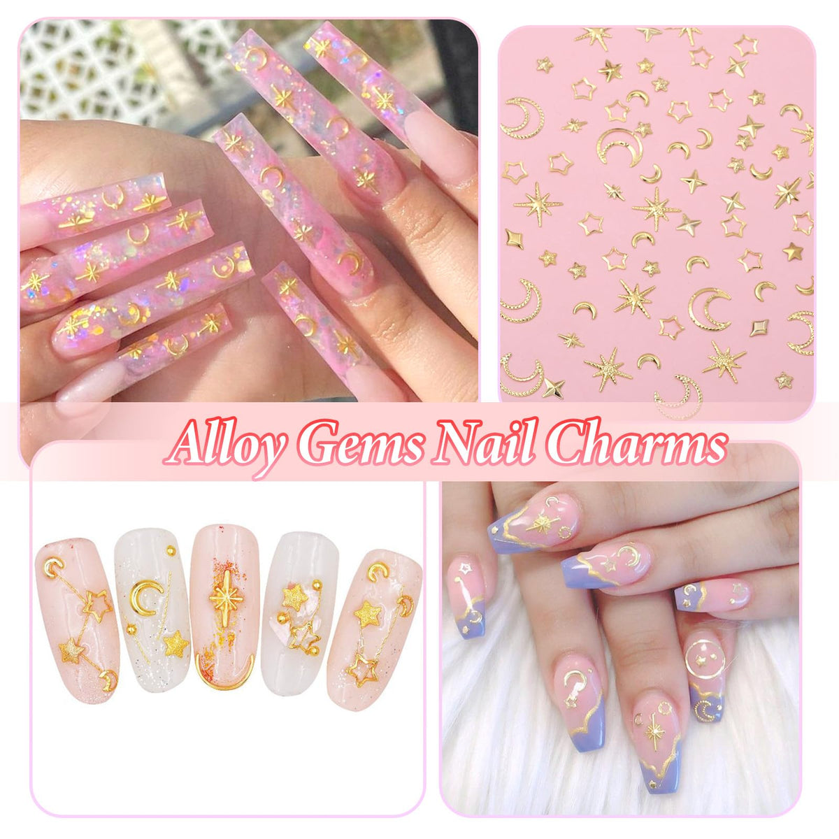 Side angle of shiny gold alloy nail decoration supplies