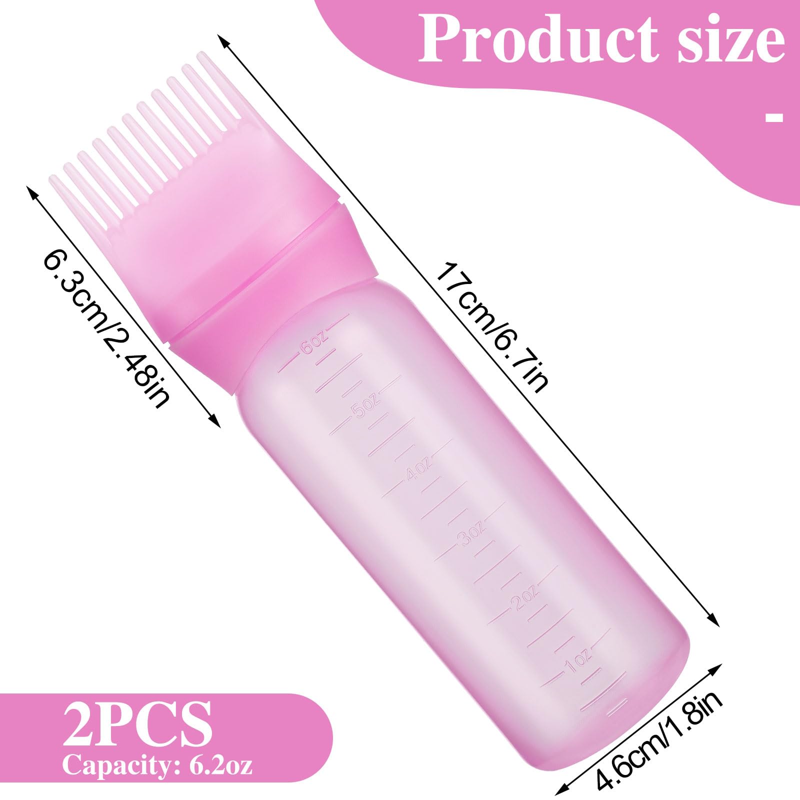 Close up of the pink comb nozzle tip on the hair oil applicator bottle