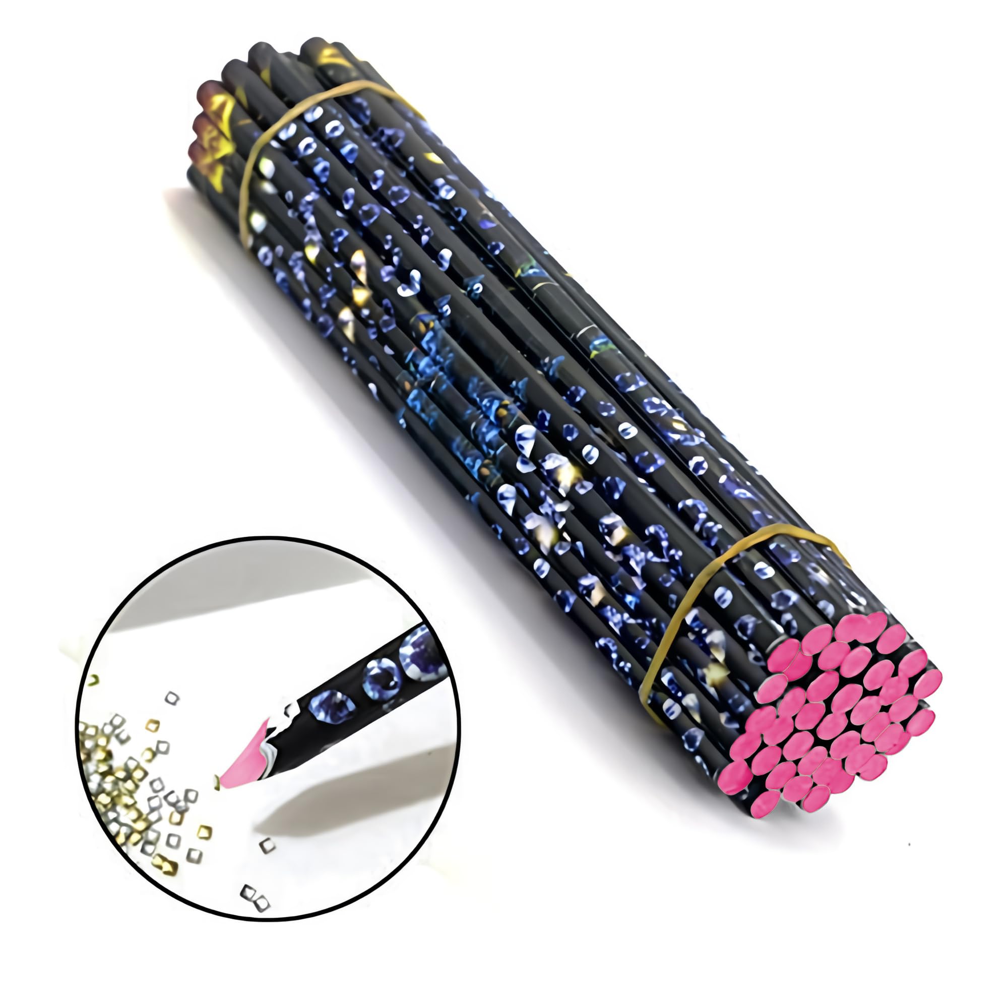 Pack of two pink wax rhinestone diamond applicator pencils for jewelry making crafts.