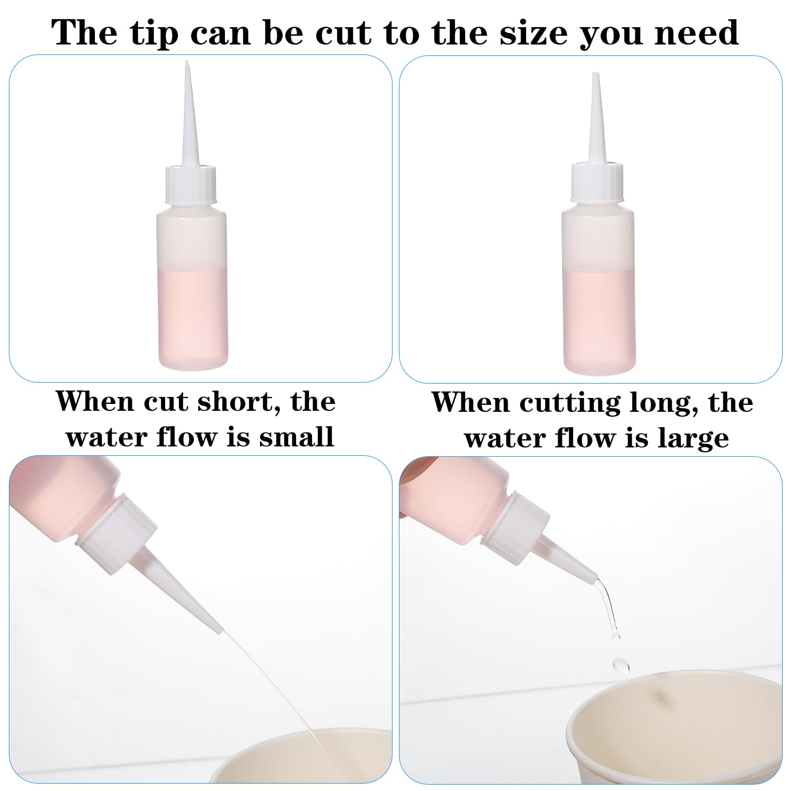 Polyethylene small applicator bottles set showcasing the flexible material being squeezed easily
