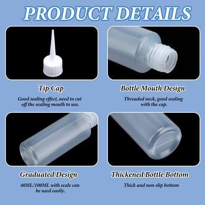 Side profile of the flexible clear plastic craft glue bottle with its screw-on cap attached.