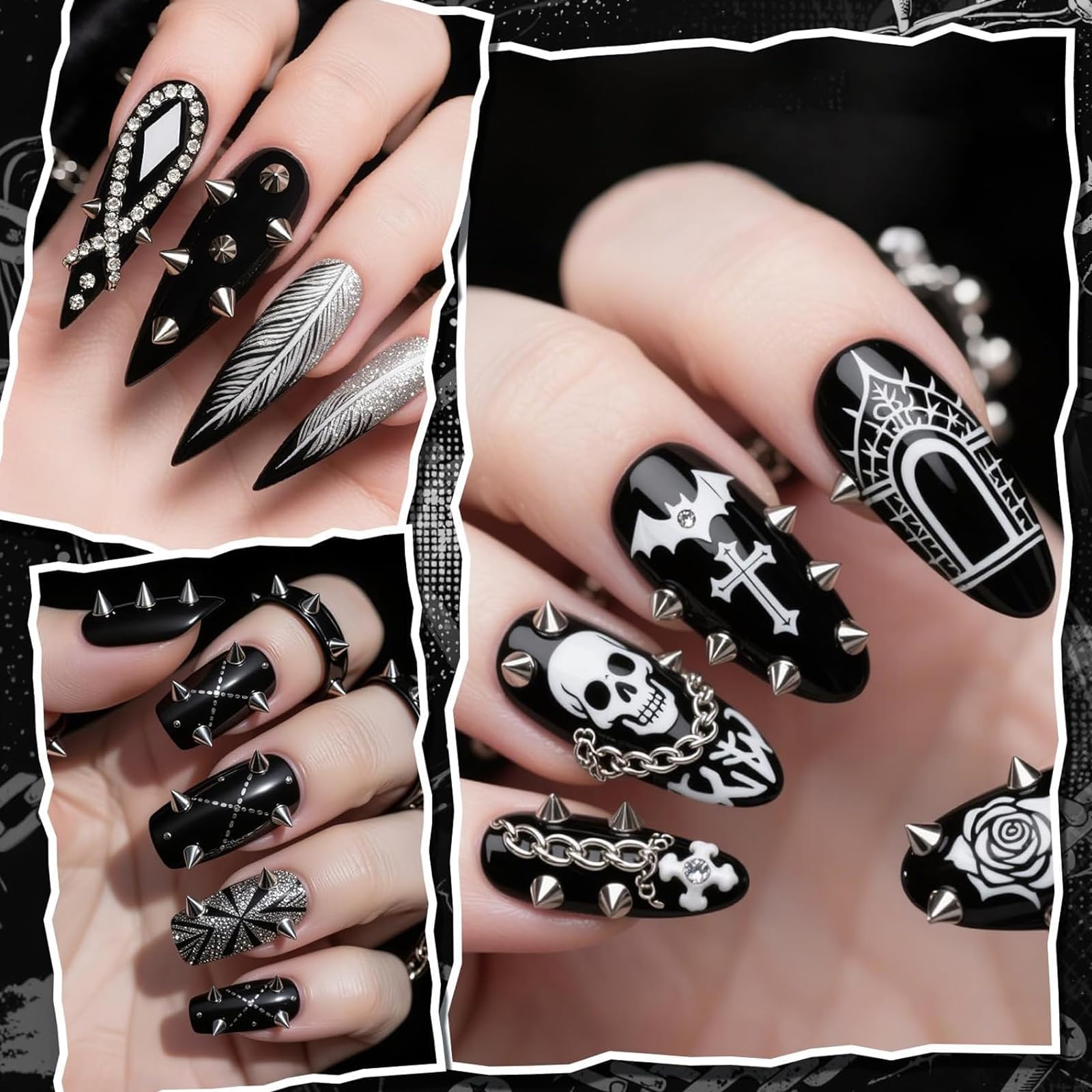 Silver grunge nail art accessories arranged on manicure backdrop
