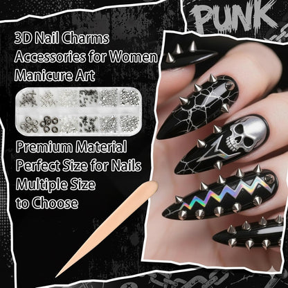 Detailed view of gothic nail charms for DIY craft decorations