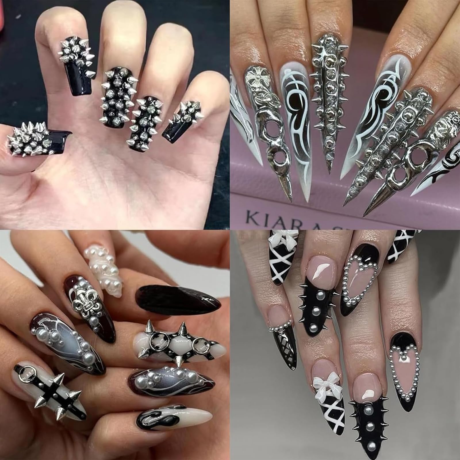 Selection of silver alloy nail studs for edgy manicures