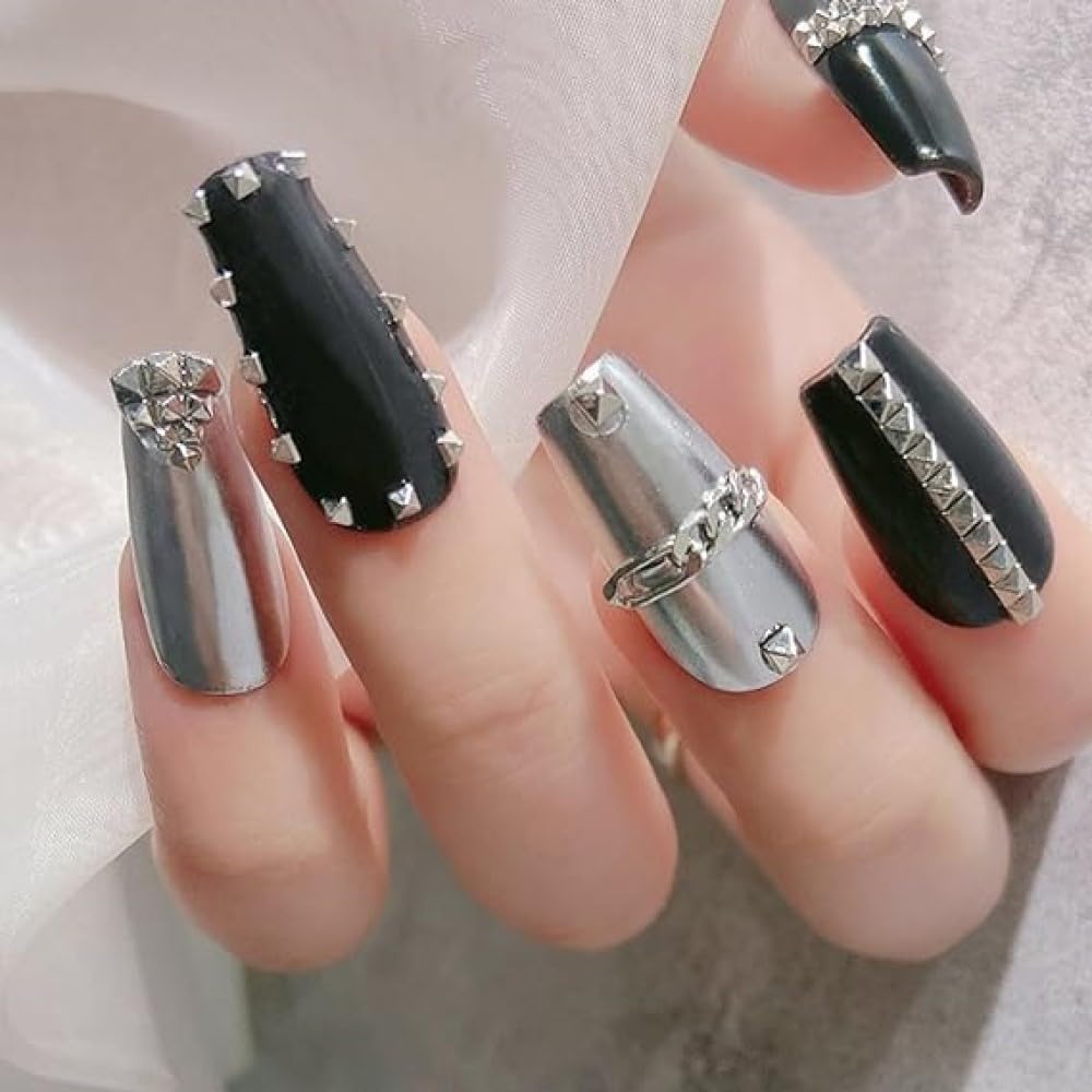 Chunmeng metallic punk style rivets displayed in distinct sizes for DIY jewelry and leather crafts.