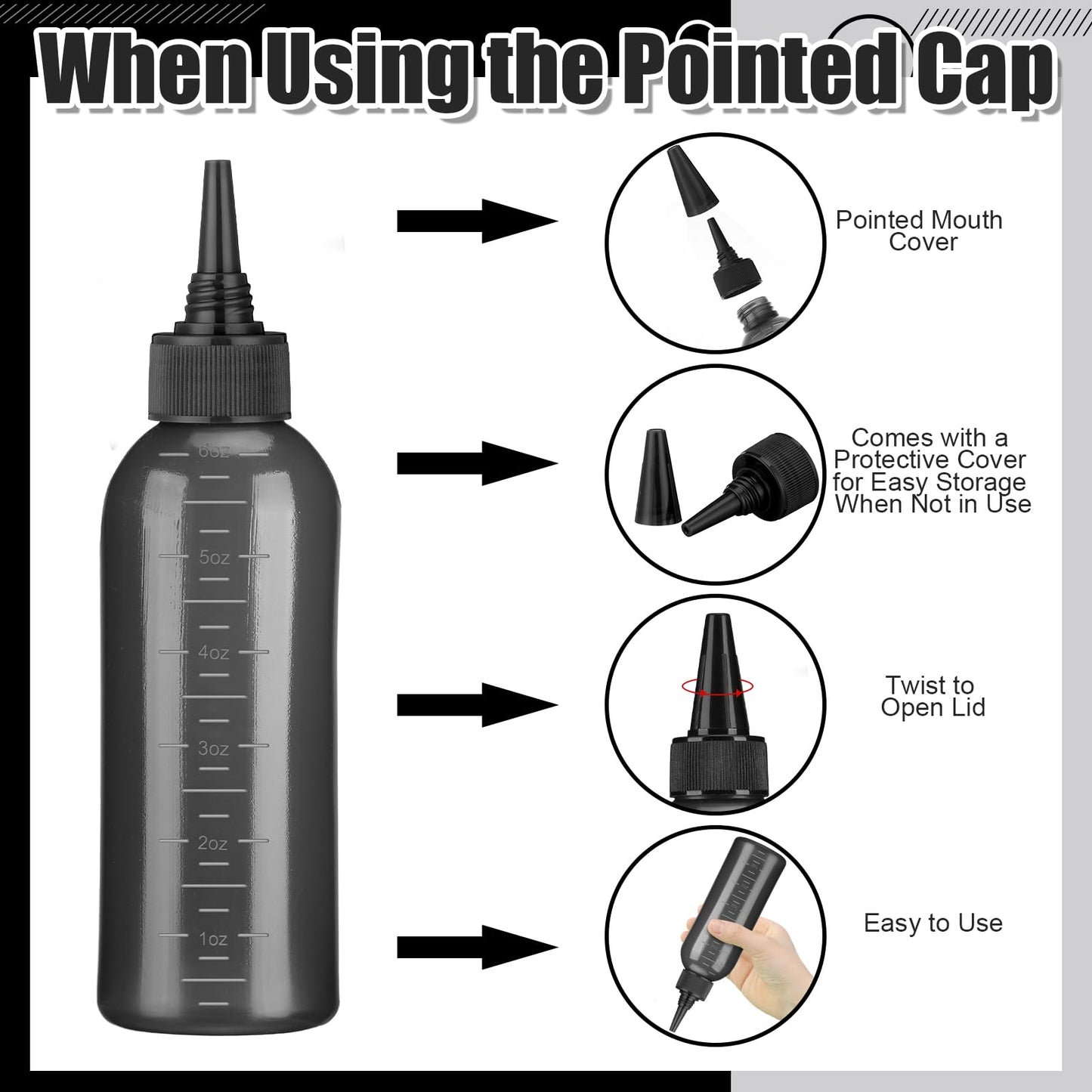 ProSuites hair dye bottle package showing the primary black container along with the three included pointed mouth covers.