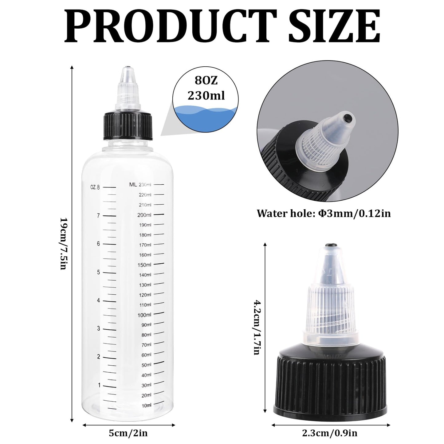 Segbeauty empty soft squeeze hair dye dispenser bottle showing the white twist top tip cap close up.