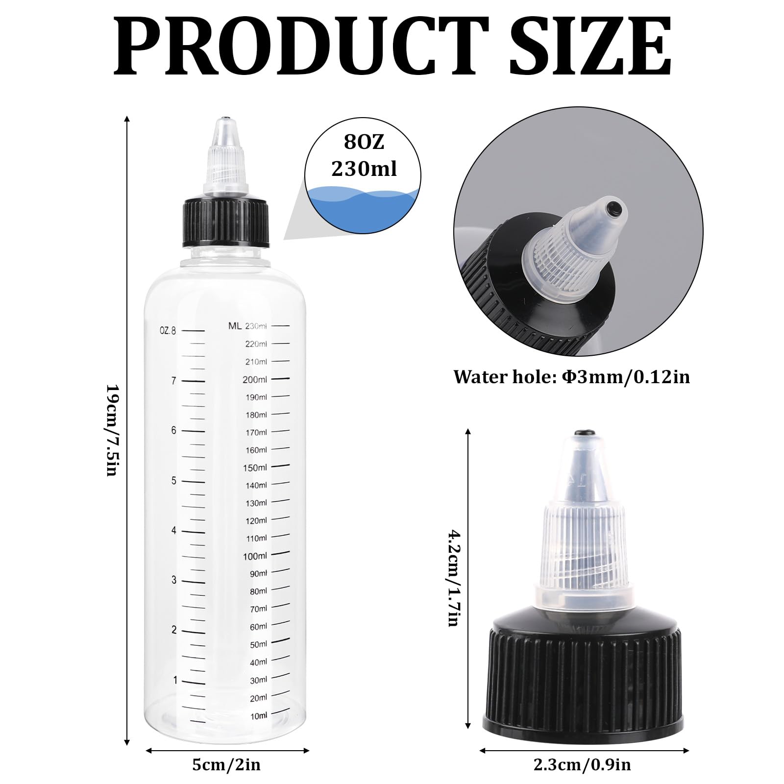 Segbeauty empty soft squeeze hair dye dispenser bottle showing the white twist top tip cap close up.