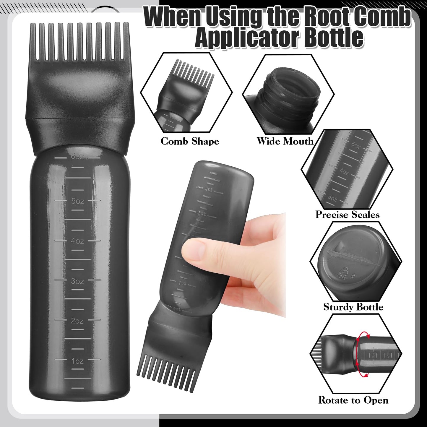 ProSuites hair oil applicator bottle being squeezed to demonstrate flow control for mess free salon and home use.