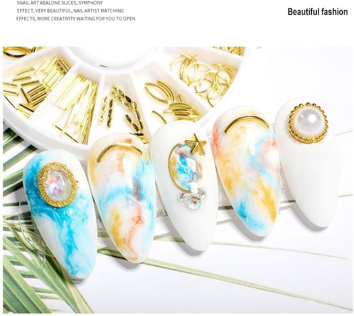 Step by step application of COOSLIM gold ocean studs onto acrylic extensions using tweezers.