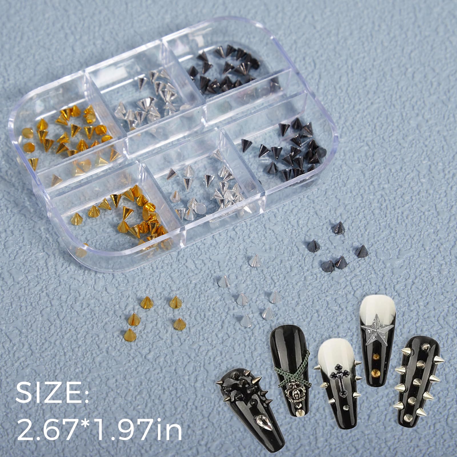 Detailed view of oceanic seashell and starfish 3D metal nail charms designed for salon quality gel art