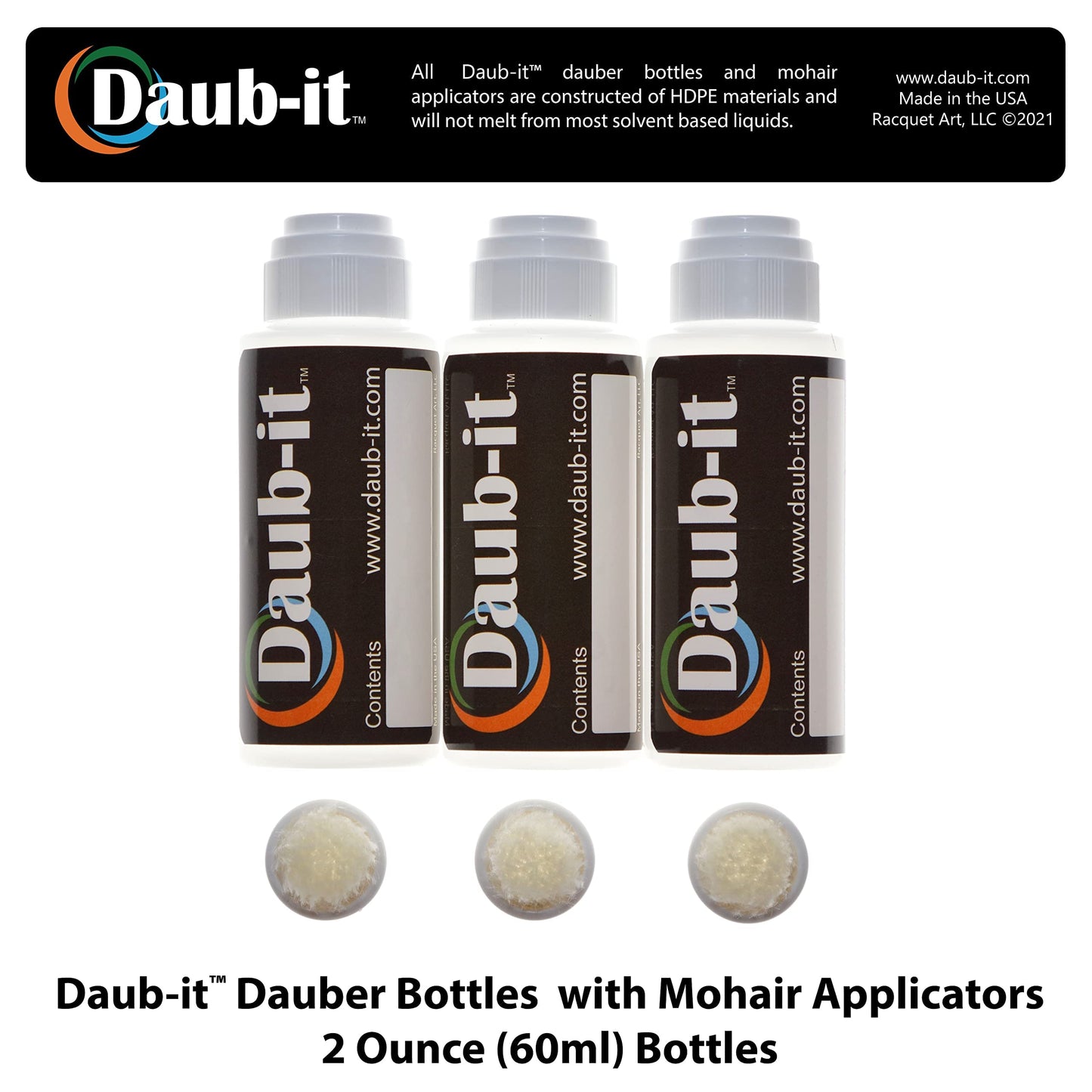 Close up view of the premium solvent resistant mohair applicator dauber cap.