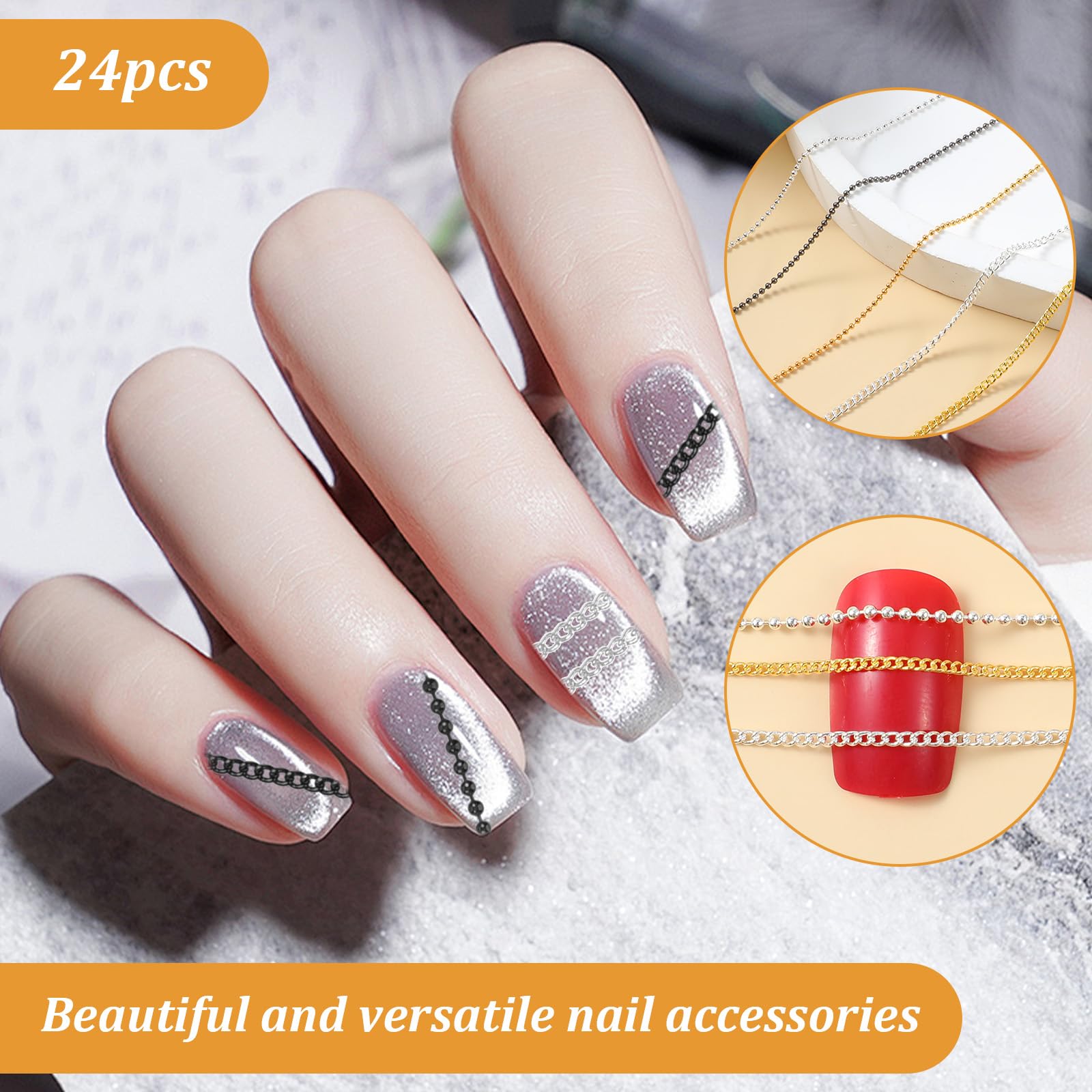 Professional manicure showing 3d nail chain decoration design