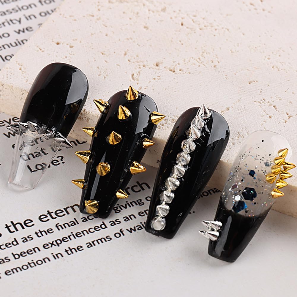 SONGJIE 3D mini punk nail rivets neatly separated in a clear plastic six compartment storage box