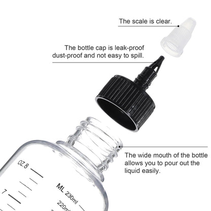 Two pack of clear squeeze bottles for hair color and salon styling treatments.