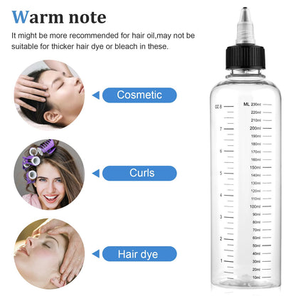 Leak proof twist cap mechanism on the SynHHergyx 8.5 Ounce hair oil dispenser.