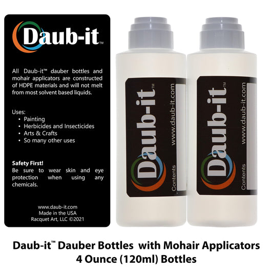 Two pack of Racquet Art Daub-it empty applicator bottles