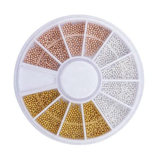 Professional 3D caviar manicure showcasing intricate patterns made with mini gold steel beads on premium extensions.