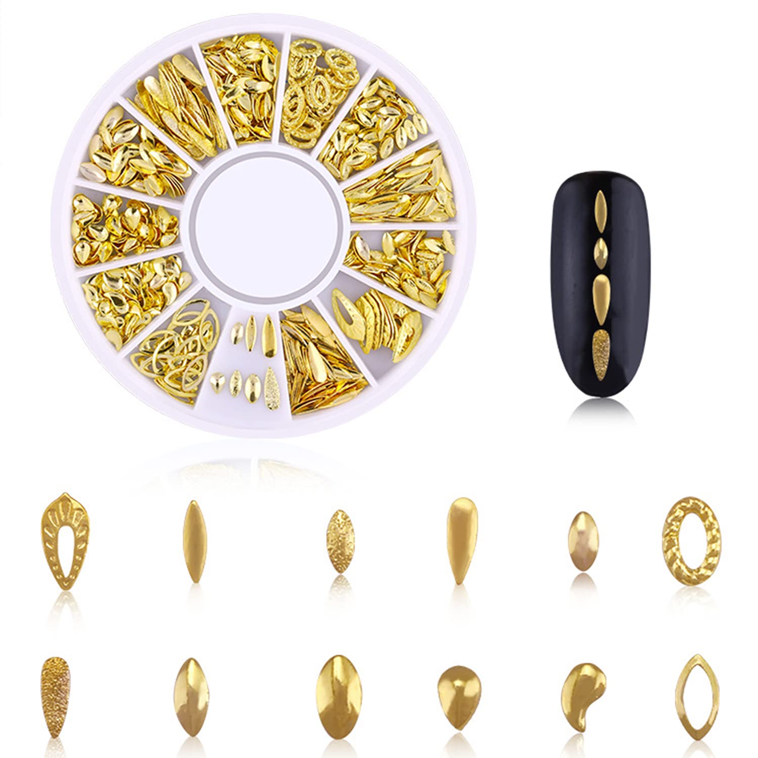 Danneasy gold hollow metal rivets and abstract chain designs inside storage containers.