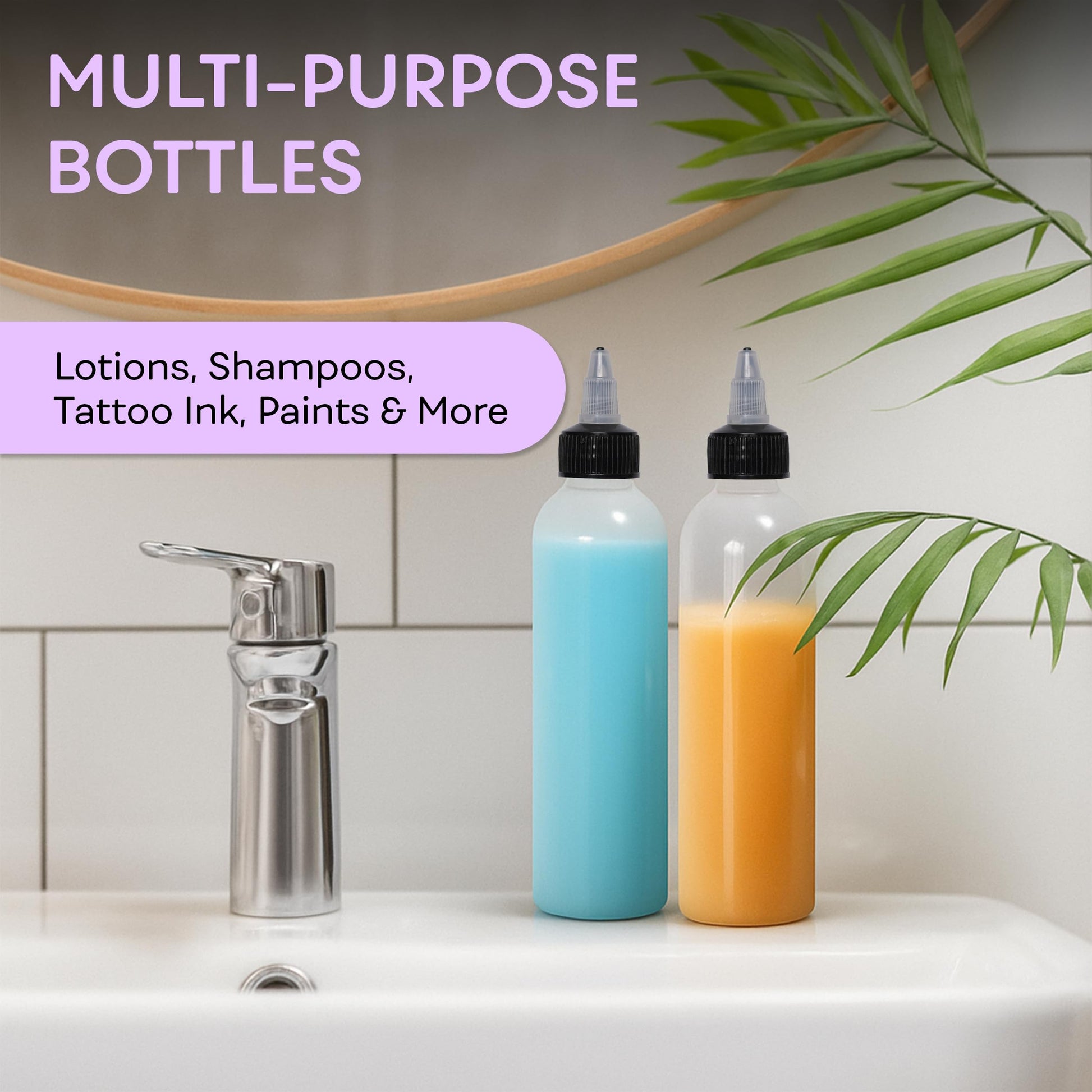 BRIGHTFROM eight ounce refillable clear plastic bottles side perspective displaying structural thickness