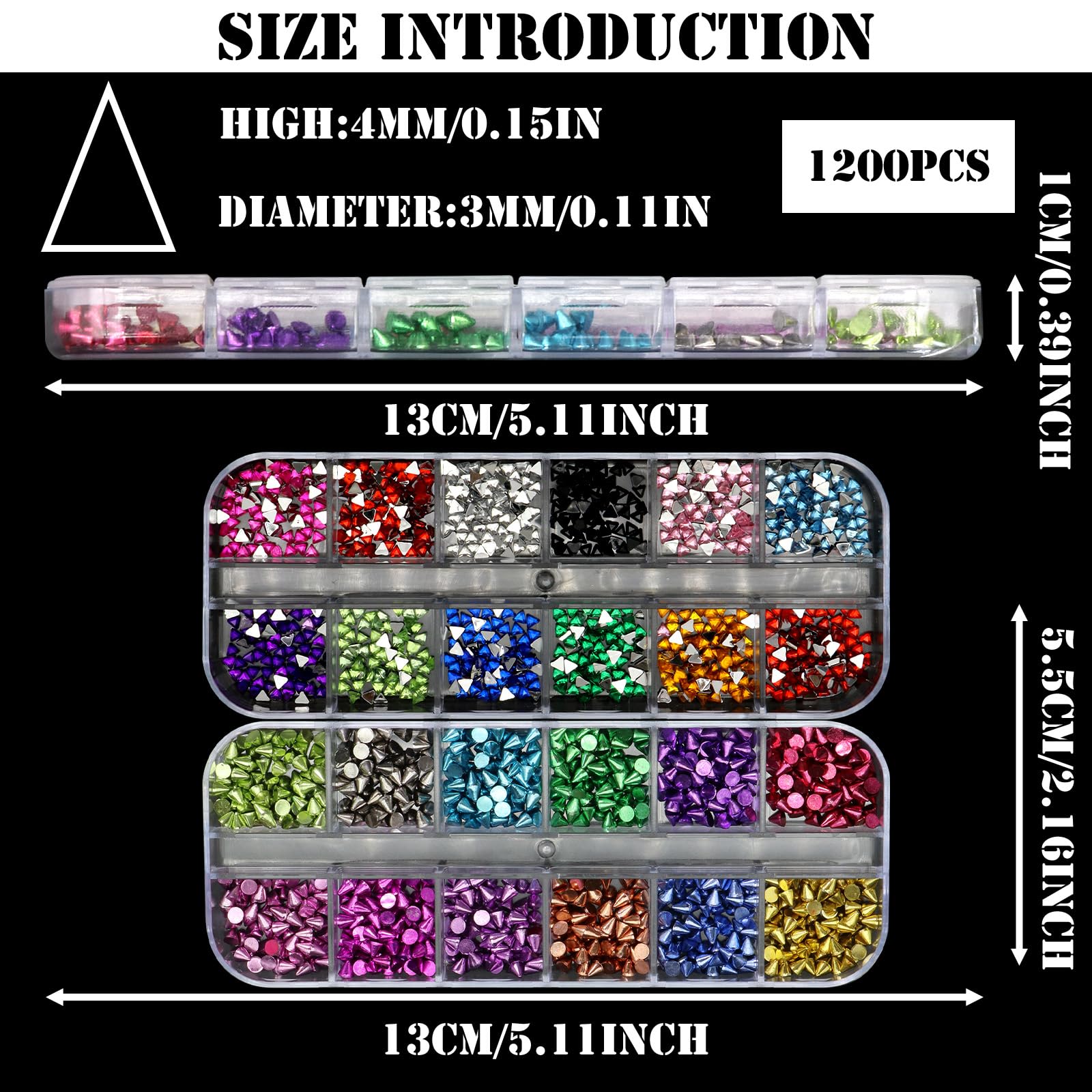 Demonstration of 3D punk alloy rivets applied to a professional manicure layout.