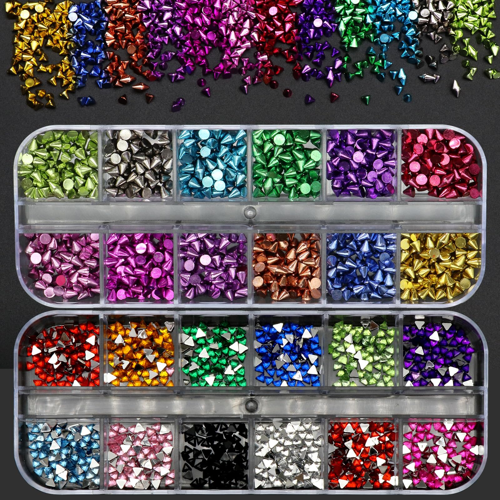 Independent compartment lids shown open on the YAEISM twelve grid nail charm organizer.