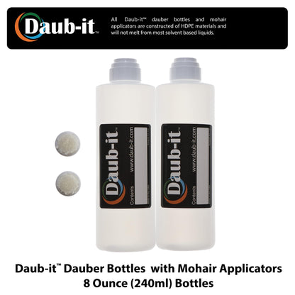 Close up view of the premium mohair dauber applicator tip on the eight ounce refillable craft bottle.