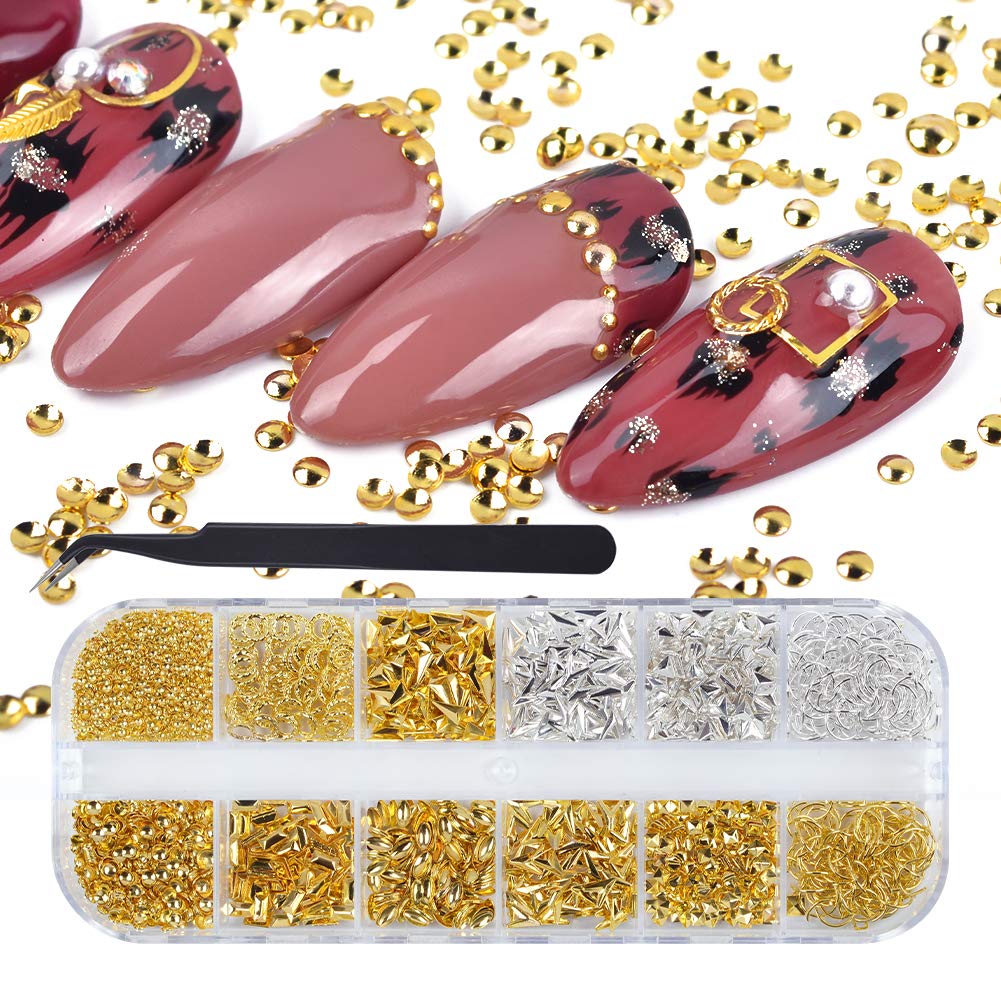 Close up view of star and moon shaped metallic nail rivets for DIY manicures