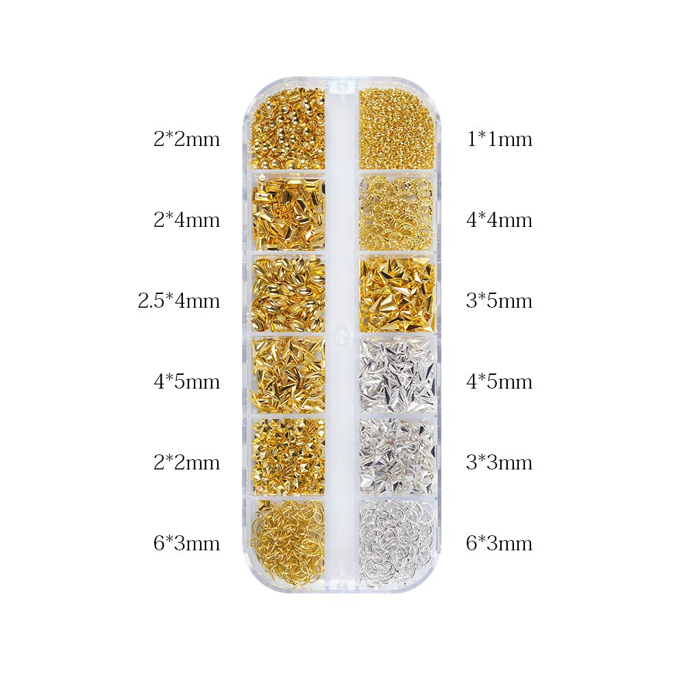 Assorted gold and silver shell and feather metal charms for salon style nail art