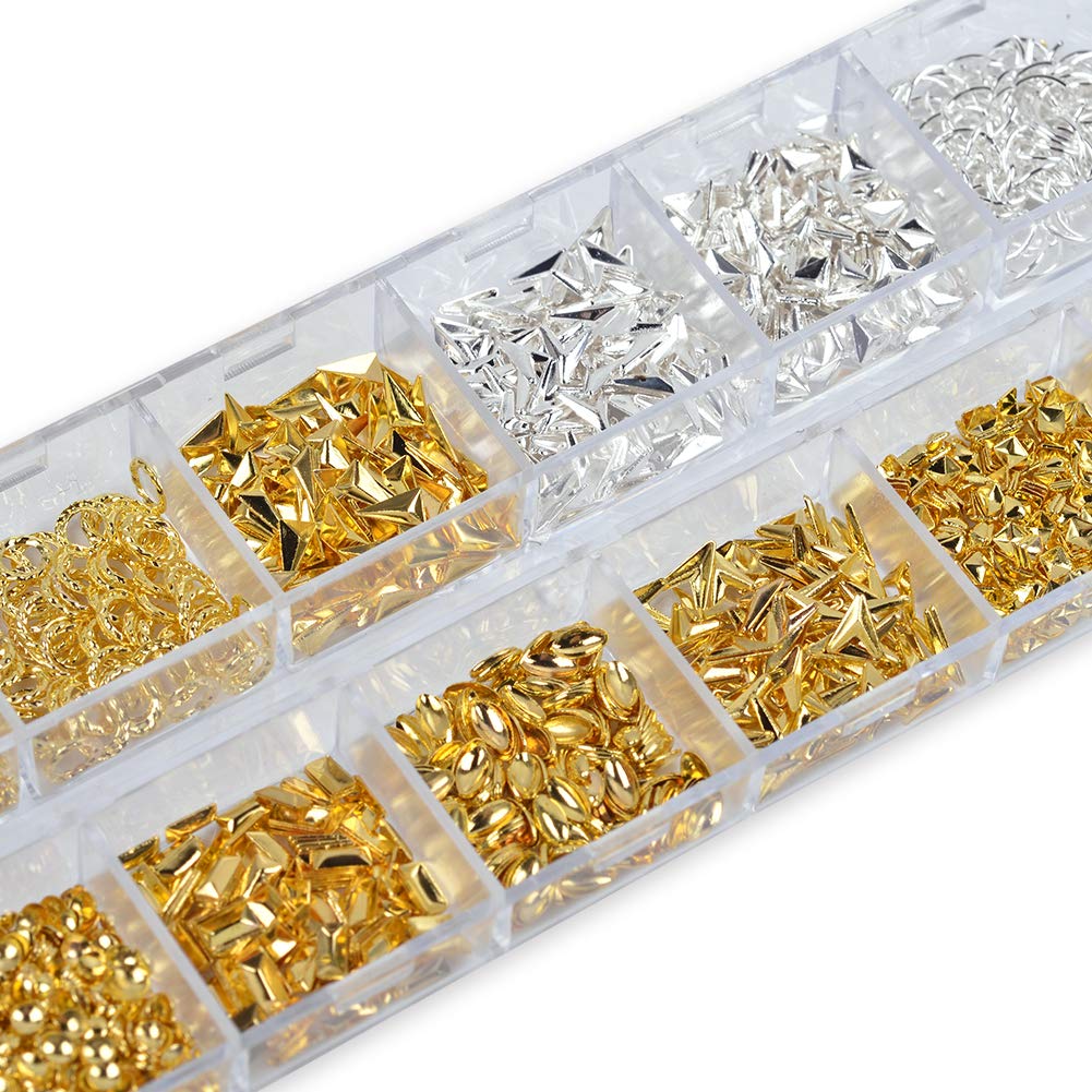 BAIYIYI manicure kit layout showing ten different geometric metal jewel shapes