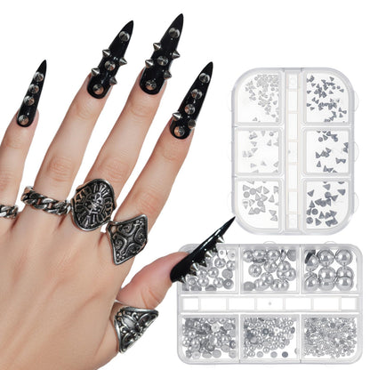 Close up of mixed size alloy rivets for gothic nail art