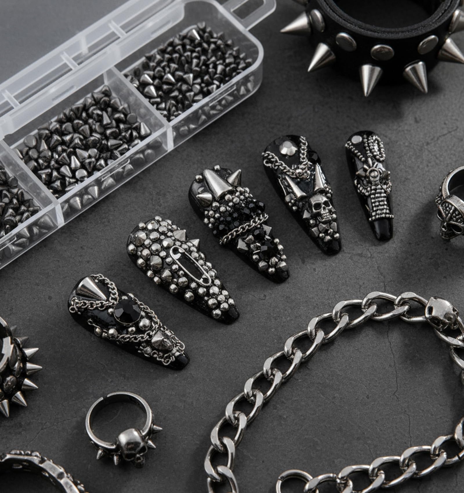 Mini metal cone spikes for gothic nail art design