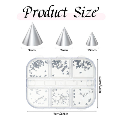 6 grids of assorted silver and black punk nail spikes