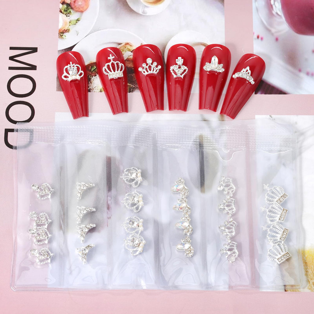 Wokoto crystal crown charms arranged for nail design