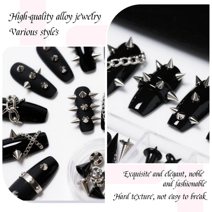 Close up of alloy cone spikes and rivets for nails