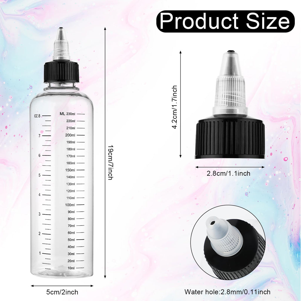 Two pack of soft squeeze empty oil dispensers displaying the dual measurement scale markings in ounces and milliliters.