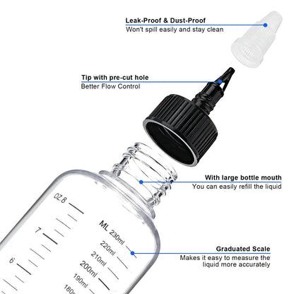 Close up view of the pointed mouth nozzle on the hair color applicator bottle for precise root placement.