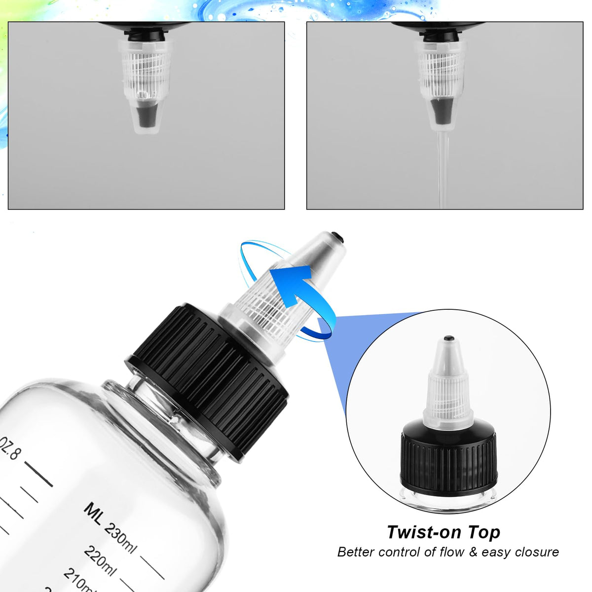 Hand compressing the flexible PET plastic scalp oil applicator to demonstrate the ease of liquid flow control.