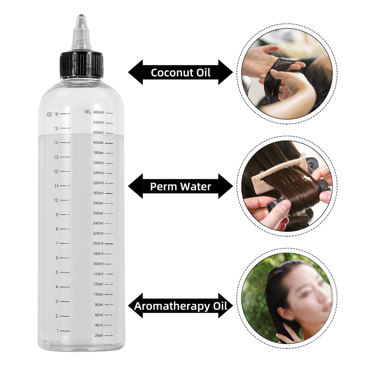Close up of the translucent squeeze bottle showing the ratio graduated measurement scale