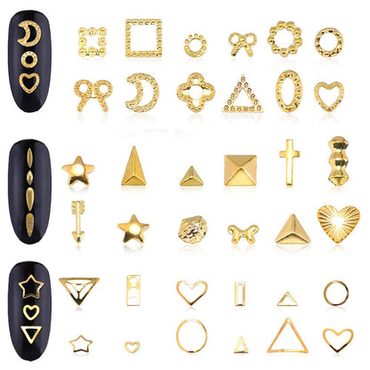Assorted shapes of Beuniar micro caviar beads and geometric rivets on display